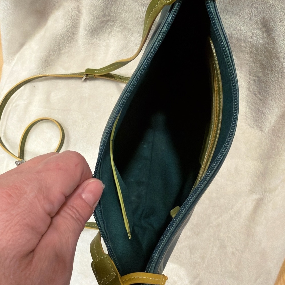 Teal and Yellow Leather Crossbody Bag - Picture 4 of 4